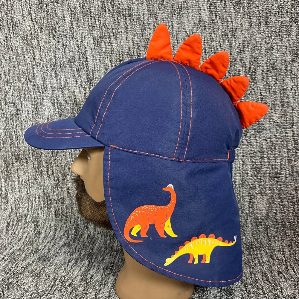 Target Kids Dinosaur Sun Flap Hat Blue Orange Spikes Neck Shade Cap‎ Beach Swim - Picture 4 of 6